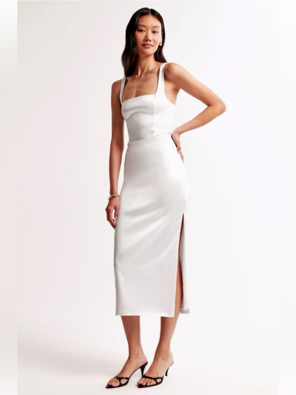 Abercrombie & Fitch Women's Sculpting Stretch Satin Midi Dress Pearl NWT